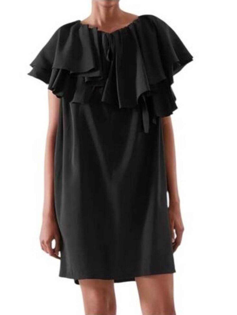 COS Ruffled Tunic Black Dress-Size 36 Euro (4 US)